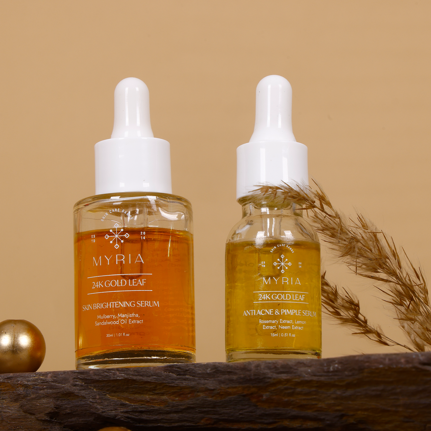 Myria 24K Pure Gold Leaf Skin Brightening Serum (30ml) + Myria 24K Pure Gold Leaf Anti Wrinkles Serum (30ml)