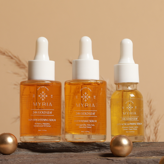 Myria 24K Gold Leaf Serum Combo: Brightening (30ml), Anti-Acne (15ml), Anti-Wrinkle (15ml)