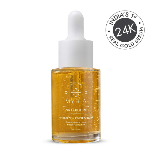 A bottle containing 24K Gold Leaf Anti-Acne and Pimple Serum.