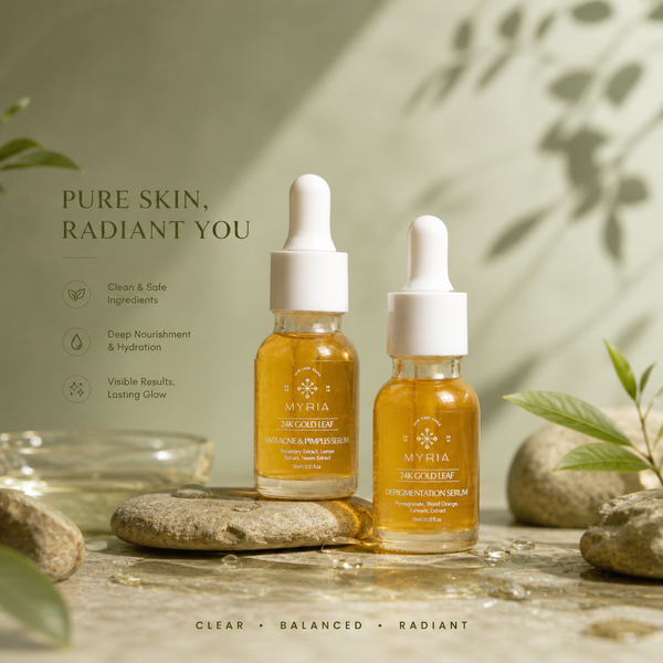 Myria 24K Gold Leaf Serum Combo: Depigmentation (15ml), Anti-Acne (15ml)