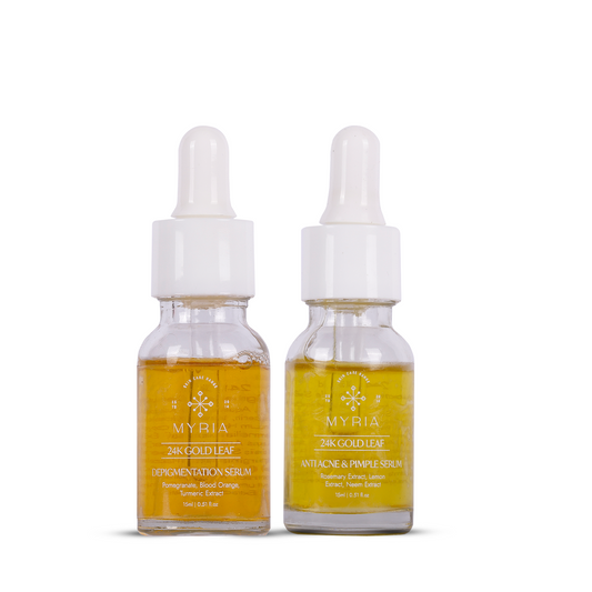 Myria 24K Pure Gold Leaf Depigmentation Serum (15ml) +  Myria 24K Pure Gold Leaf Anti Acne & Pimples Serum (15ml)