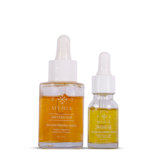 Myria 24K Pure Gold Leaf Skin Brightening Serum (30ml) +  Myria 24K Pure Gold Leaf Anti Acne & Pimples Serum (15ml)