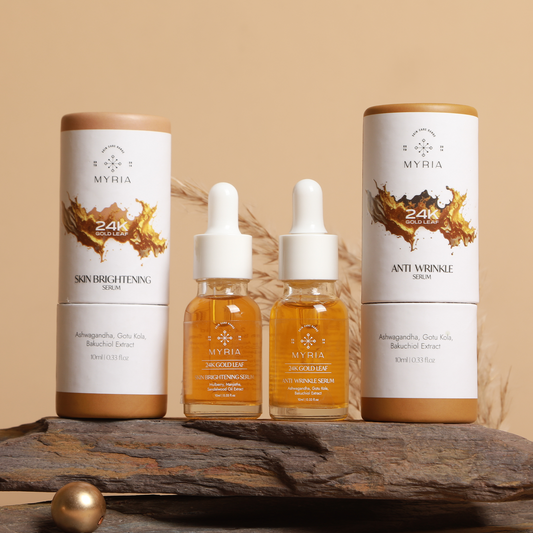 Myria 24K Gold Leaf Serum Combo: Brightening (30ml), Anti-Wrinkle (30ml)